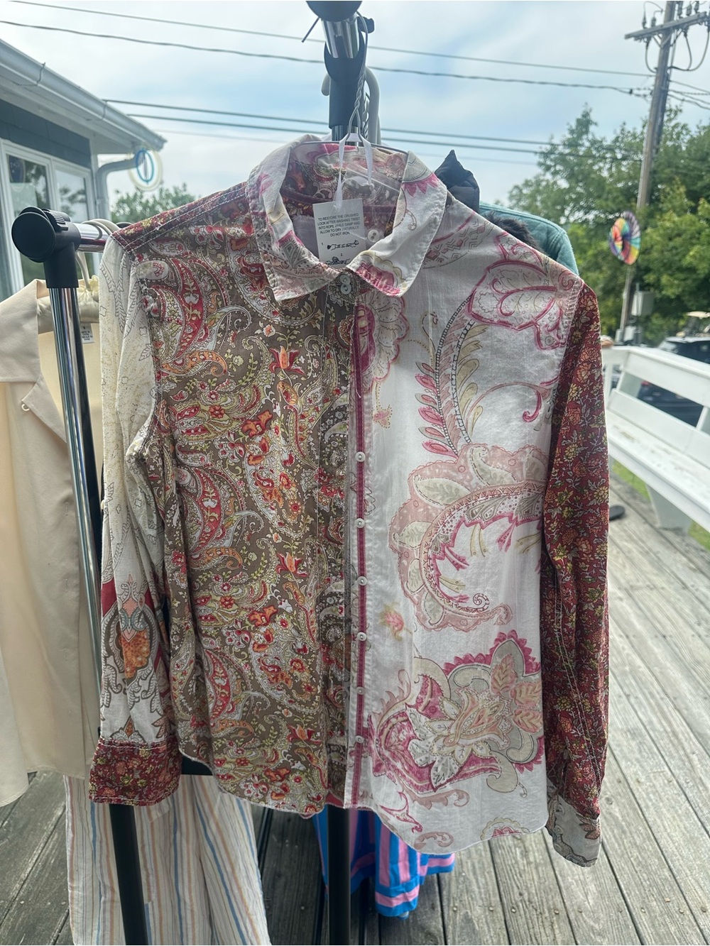 Cino Made in India Paisley Patchwork Button-Down Shirt in Multi-Color
